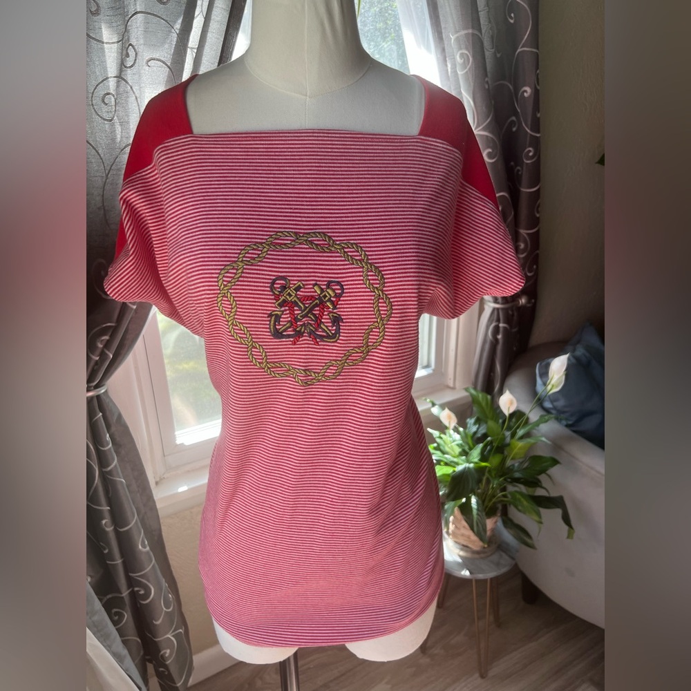 Vintage Karen Scott Anchor Red Striped Top